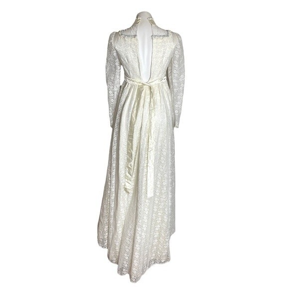 HANDMADE Long White Dress Gown Lace No Size Fits XS VINTAGE - Picture 2 of 10
